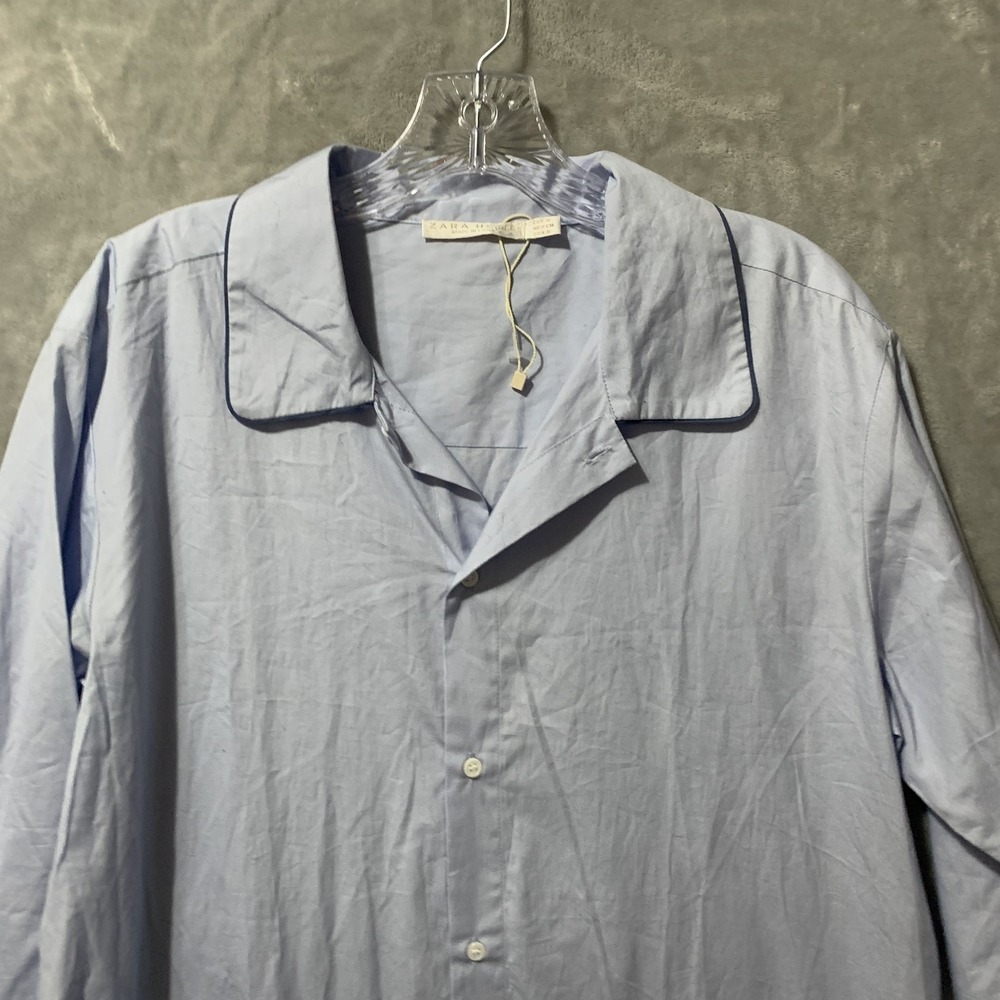 Zara Home Women's Light Blue Collared Button Front Pajama Sleepwear Shirt Top S - Picture 2 of 15